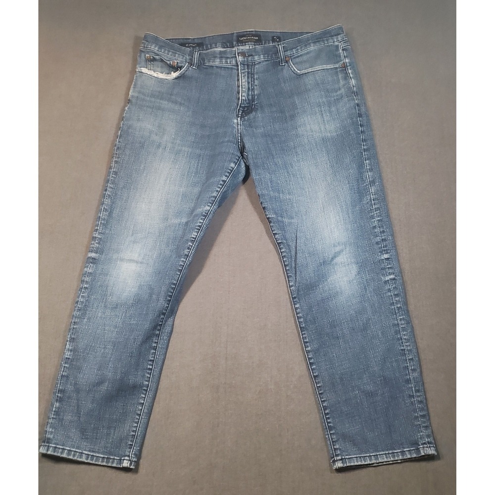 Lucky Brand 221 Straight Jeans Mens 40/30‎ Blue Distressed Medium Wash Stretch